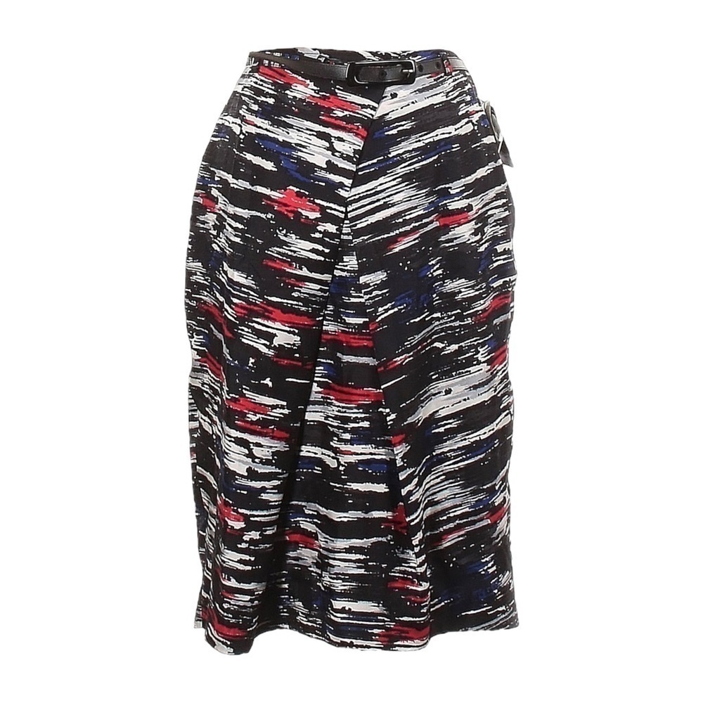 Doncaster 100% Silk Draped Black Abstract Belted Pencil Skirt Size 4 NWT